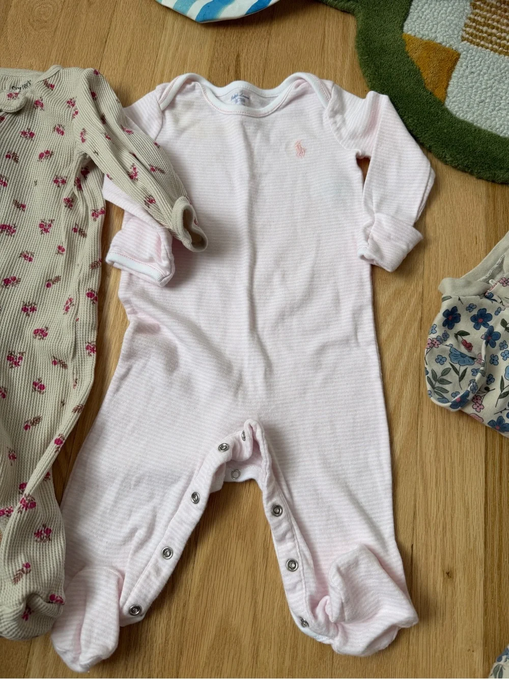 Bundle of 3 carters and Ralph Lauren floral and stripe sleepers size 6m